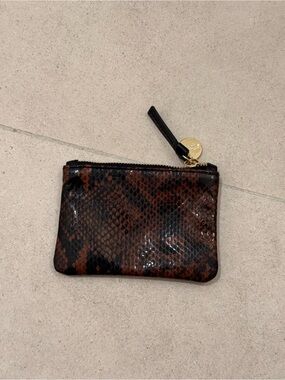 Clare V. Coin Clutch Snake-Print Zip Pouch in Brown and Black